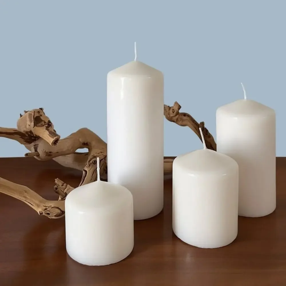 6 NEW White Unscented Paraffin Wax Pillar Candle 25 Hour Burn Box Set 3” x 3”